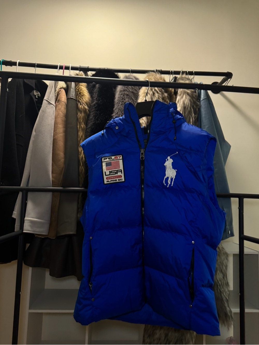 Polo by Ralph Lauren Electric Blue Quilted Puffer Vest with USA Patch